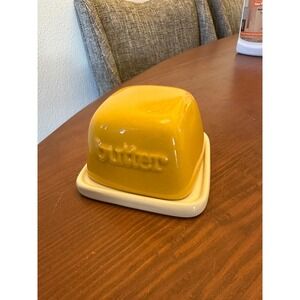 Threshold Butter Dish Ceramic Yellow Cover‎ Cream Base Farmhouse Kitchenware